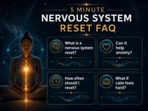 5 minute nervous system reset FAQ image with questions about stress anxiety and regulation