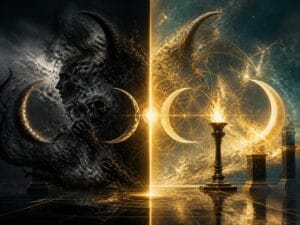 Baphomet meaning comparison image showing fear based projection versus spiritual integration