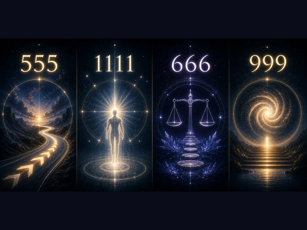 555 meaning comparison showing change movement freedom and transformation beside related angel numbers