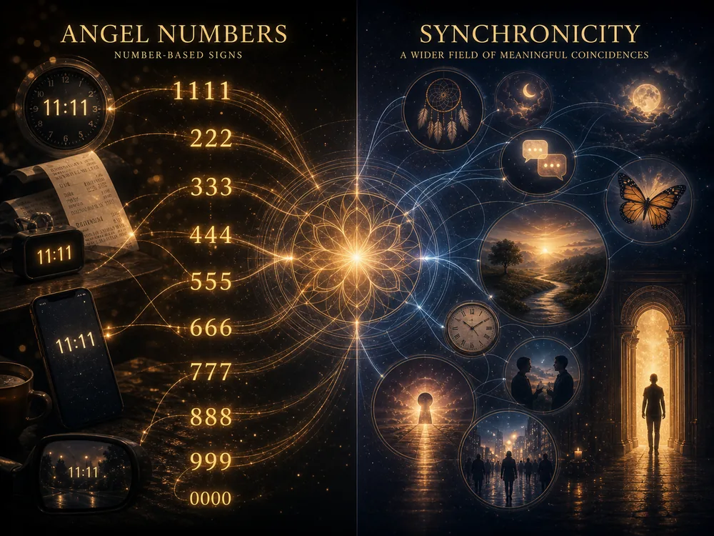 Angel numbers compared with broader synchronicity patterns.