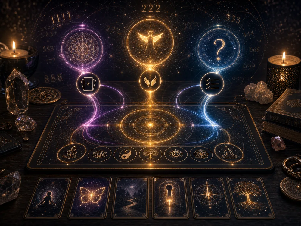 Synchronicity guide, angel number decoder, and synchronicity quiz CTA.