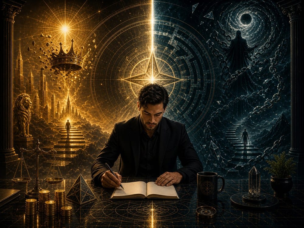 Lucifer vs Satan money and career image with symbolic light shadow discernment and spiritual meaning