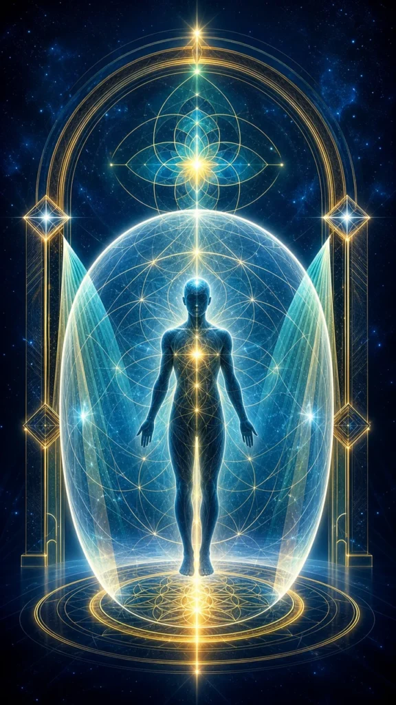 protect your energy symbolism image with clear shield and boundary doorway