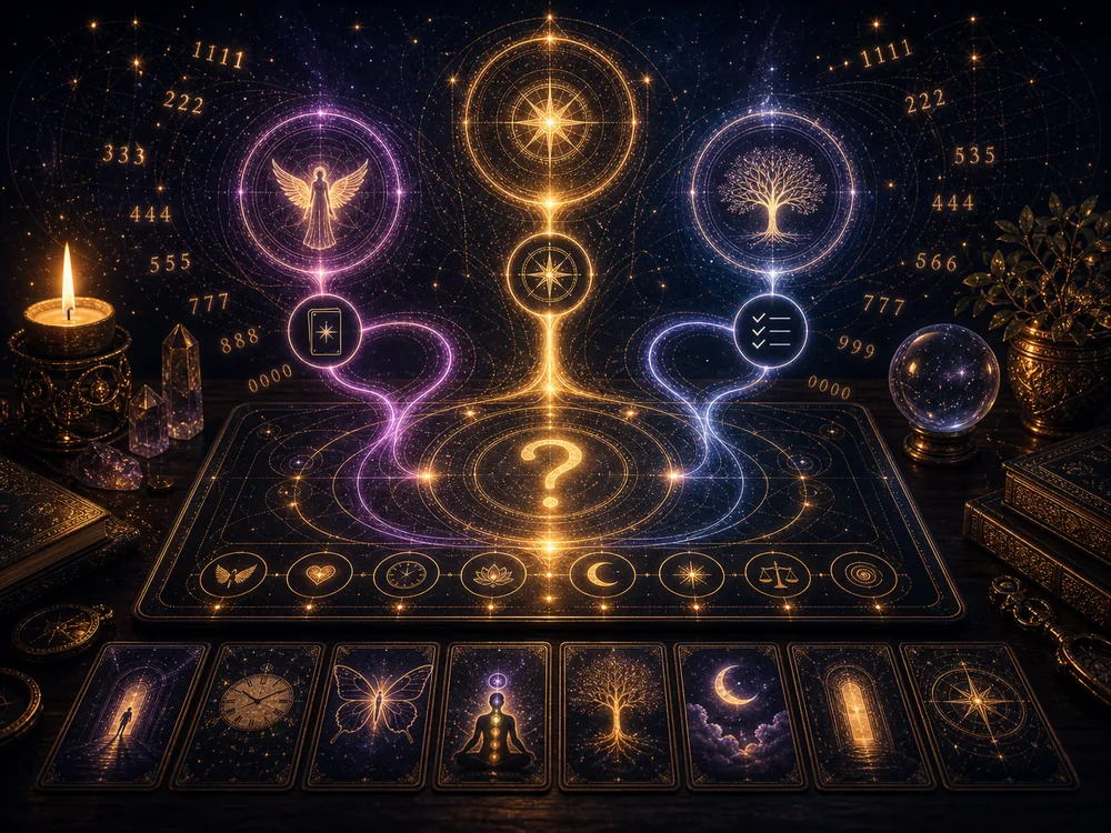 Angel Number Decoder, Synchronicity Quiz, and Synchronicity Guide CTA.