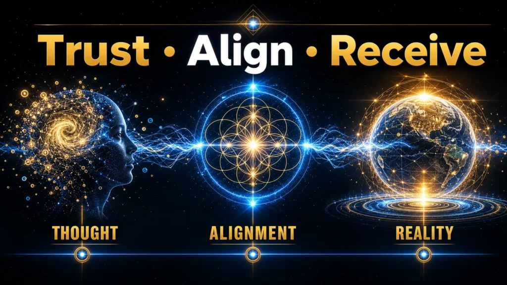 222 manifestation image showing trust align receive as thoughts become balanced energy and reality