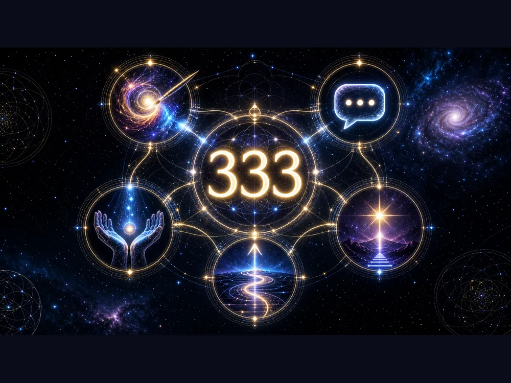 333 meaning infographic showing creativity communication spiritual support encouragement and participation