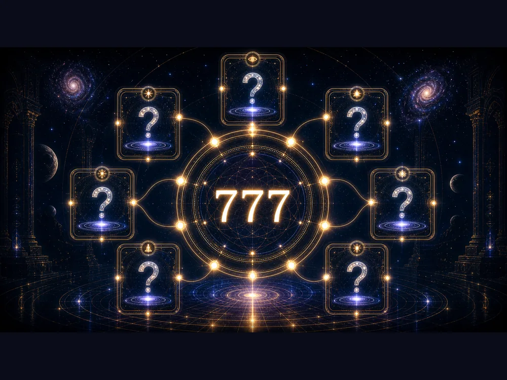 777 meaning FAQ image with common questions about spiritual meaning love manifestation money career and angel numbers