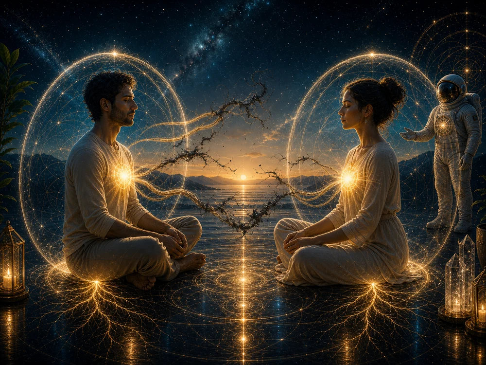 drained energy love relationships image with balanced figures and boundary light