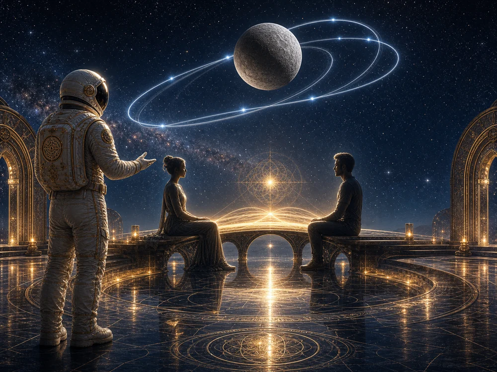 Meaning of Mercury retrograde love and relationships image with astronaut host guiding clear communication.