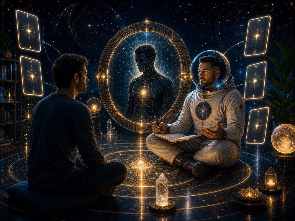 shadow work meaning faq image with COA astronaut host and shadow questions