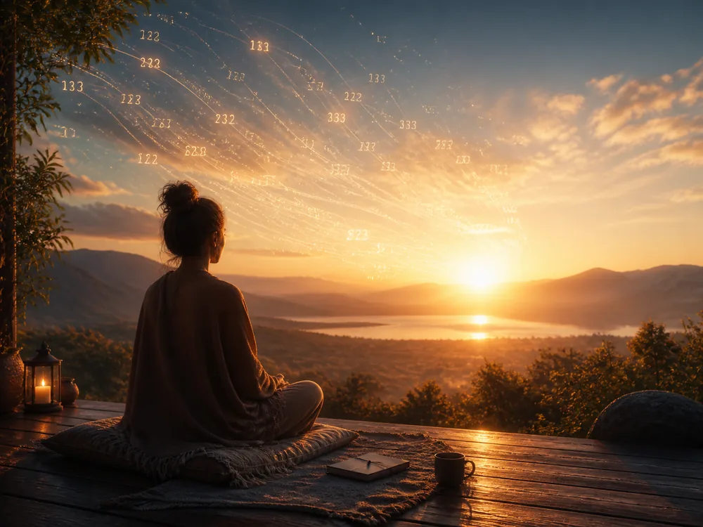 Peaceful spiritual closing image with repeating numbers dissolving into light.