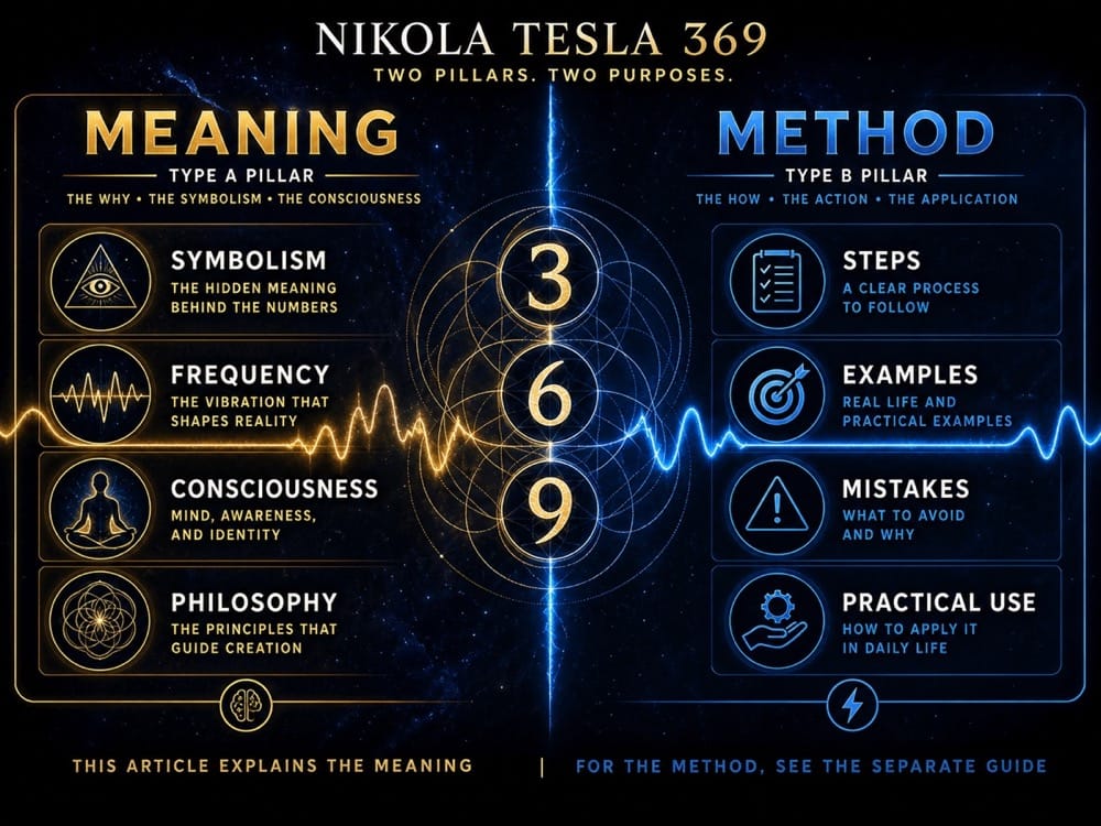 Nikola Tesla 369 comparison image separating meaning philosophy from practical method