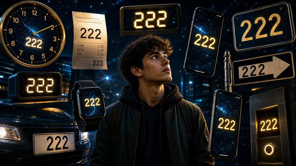why am I seeing 222 signs on clocks phones receipts license plates and street signs