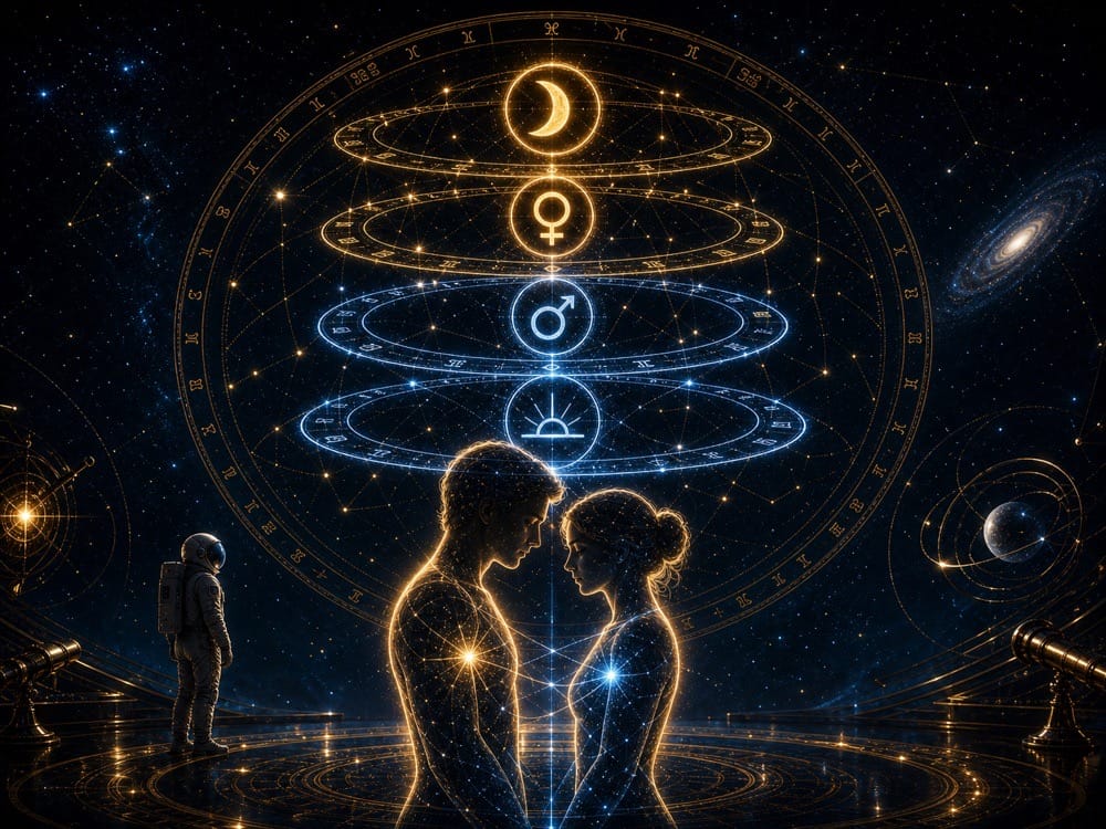 Zodiac compatibility chart layers image showing moon venus mars and rising signs in relationship astrology