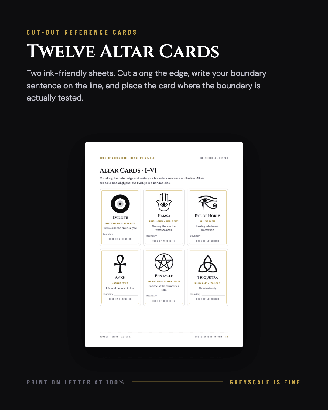 Protection symbol altar cards included in The Protection Symbols Grimoire