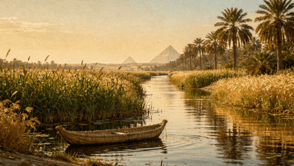 The Field of Reeds, the Egyptian afterlife paradise of fields, reeds and waterways