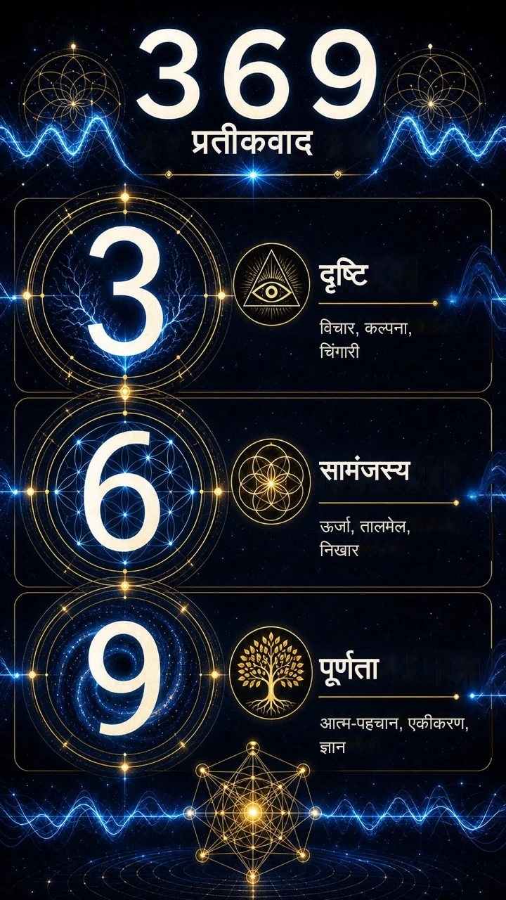 369 प्रतीकवाद: 3 दृष्टि, 6 सामंजस्य, 9 पूर्णता