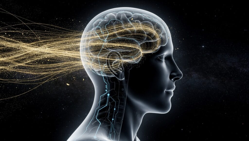 Is there evidence for the Akashic Records: a glowing human head in profile with golden threads of information flowing through it
