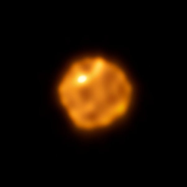ALMA radio image of Betelgeuse's surface in 2023 showing bright hot regions