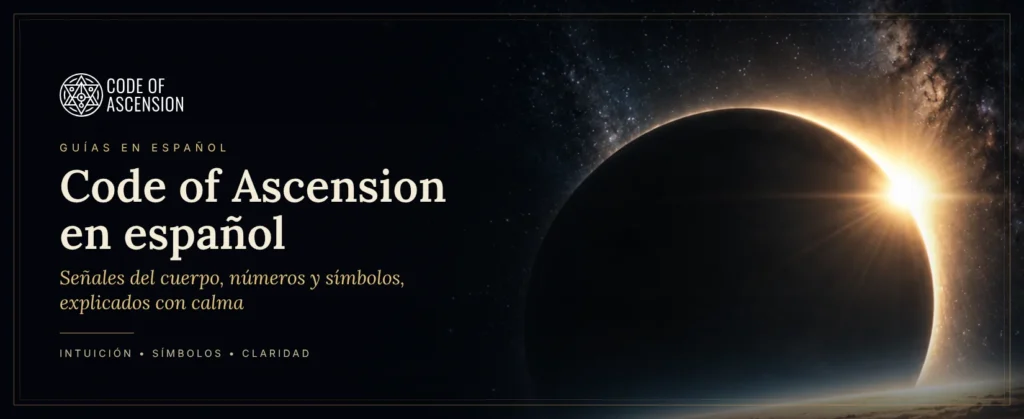 Code of Ascension en español: un eclipse sobre la Tierra con el logotipo de Code of Ascension