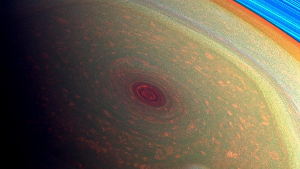 Saturn's six-sided north polar hexagon seen by Cassini in false color